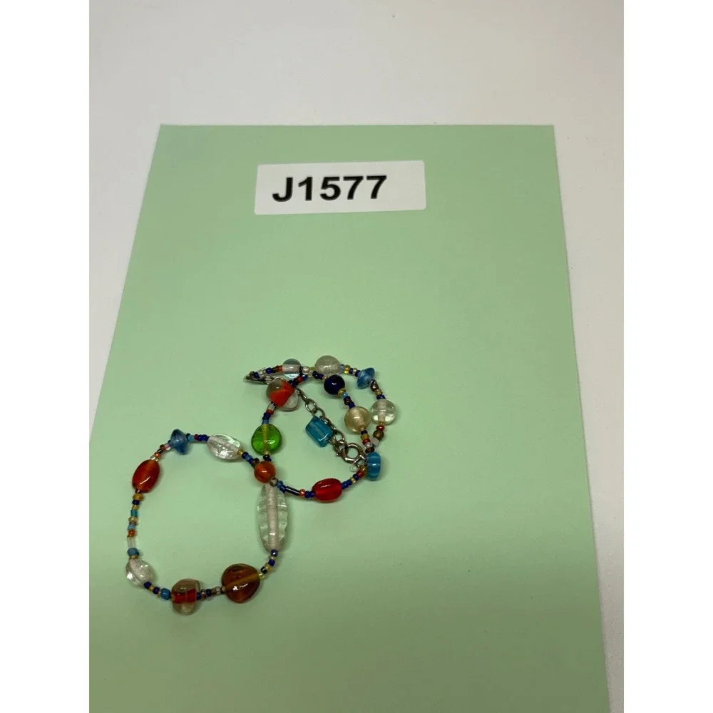 Multicolor Handcrafted Glass Bead Necklace Boho Eclectic 16 Inch